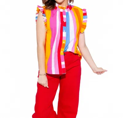 Thml Color Pop Stripe Flutter Sleeve Top In Sunset In Multi