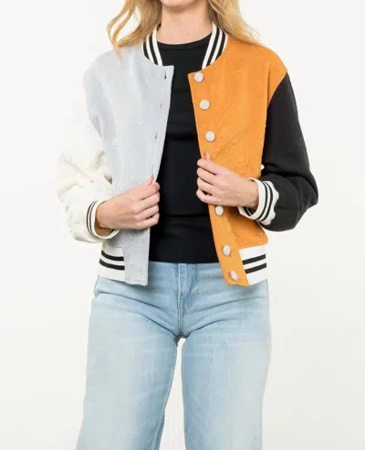 Thml Colorblock Button Up Jacket In Orange/neutral In Multi
