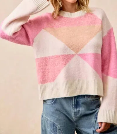 Thml Colorblock Crewneck Sweater In Cream Beige & Pink In Multi