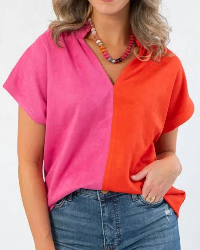 Thml Colorblock Suede Top In Orange/pink In Multi