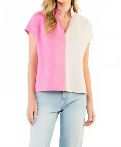 Thml Colorblock Suede Top In Tan/pink In Multi