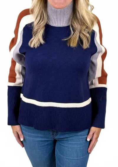 Thml Colorblock Sweater Top In Navy/ Rust/ Cream Color Block In Blue
