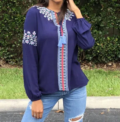 Thml Coming Up Daisies Embroidered Top In Navy In Blue