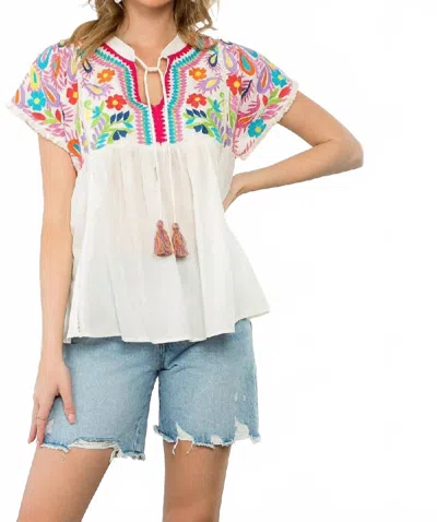 Thml Creative Spirit Tassel Tie Embroidered Top In Cream In White