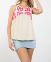Thml Crochet Detail Top In Cream Multi In Multi