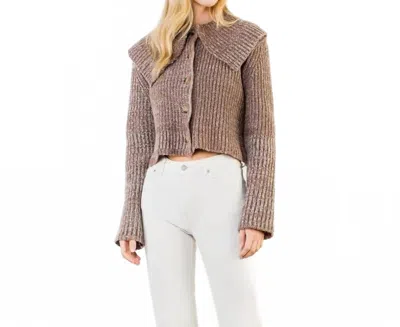 Thml Cropped Knitted Collar Cardigan In Brown