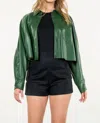 Thml Cropped Leather Jacket In Green In Green