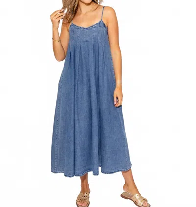 Thml Darling Denim Pleated Midi Dress In Blue
