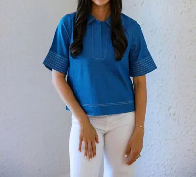 THML DENIM COLLARED TOP IN HARBOR BLUE