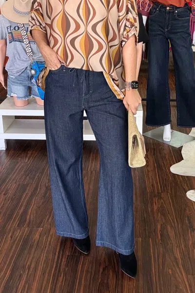 Thml Denim Elastic Waist Pants In Blue In Brown