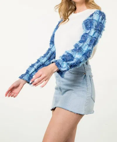 Thml Denim Patchwork Sleeve Top In White/ Blue