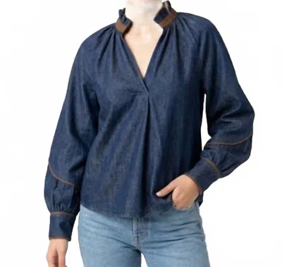 Thml Denim Pop Collar Shirt In Blue