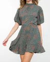 Thml Ditsy Flower Dress In Teal Rose In Gray