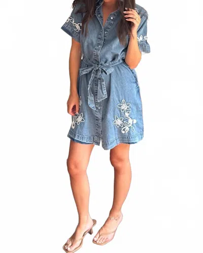 Thml Dolly Embroidered Denim Shirt Dress In Blue