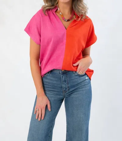 Thml Dolly Two Tone Colorblock Blouse In Orange/ Pink