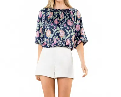 Thml Elena Floral Boatneck Top In Navy In Blue