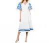 Thml Embroidered Detail Midi Dress In White In White