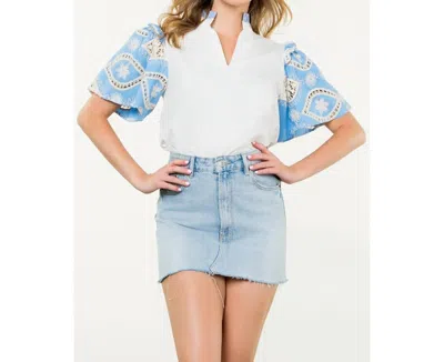 Thml Embroidered Detail Sleeve Poplin Top In Light Blue In Multi