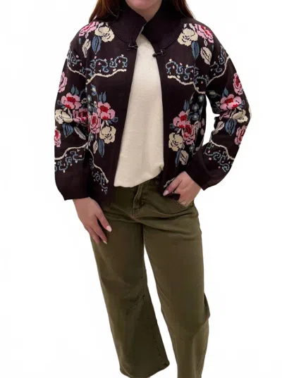 Thml Embroidered Floral Sweater Jacket In Black