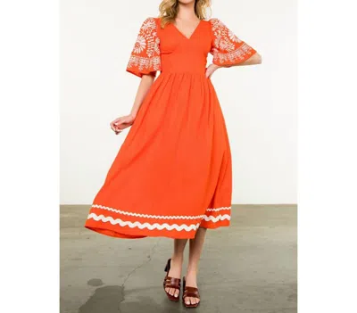 Thml Embroidered Flutter Sleeve Dress In Orange