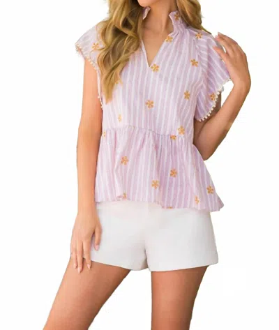 Thml Embroidered Flutter Sleeve Top In Pink In Multi