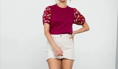 Thml Embroidered Horse Print Top In Burgundy In Pink