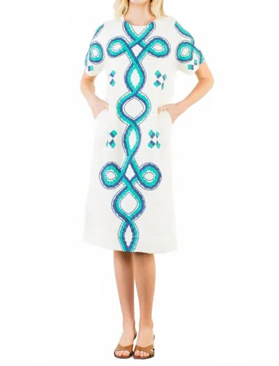 Thml Embroidered Midi Dress In Cream In Blue