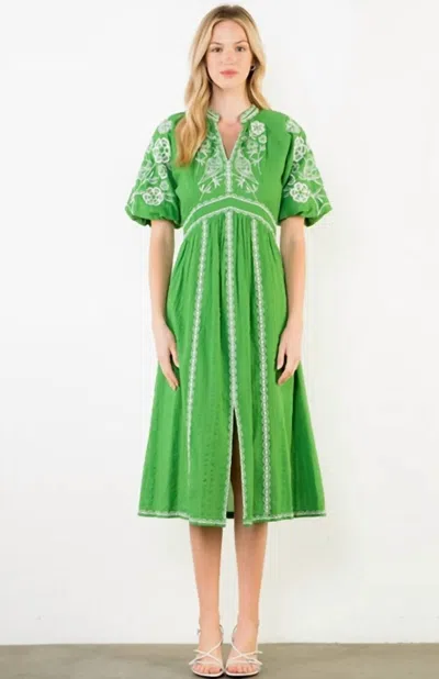Thml Embroidered Midi Dress In Green