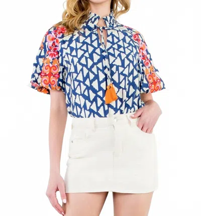 Thml Embroidered Puff Sleeve Blouse In Blue