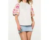 Thml Embroidered Puff Sleeve Suede Top In Cream In White