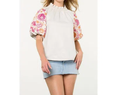 Thml Embroidered Puff Sleeve Suede Top In Cream In White