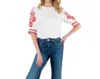 Thml Embroidered Puff Sleeve Textured Top In White In White