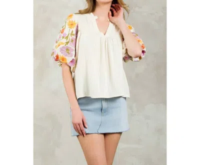 Thml Embroidered Puff Sleeve V-neck Top In White