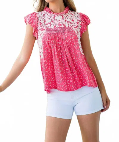 Thml Embroidered Ruffle Sleeve Top In Pink In Multi