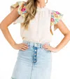 Thml Embroidered Ruffle Sleeves Top In Off-white Multi In Multi