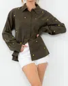 THML EMBROIDERED STARS TOP IN OLIVE