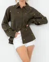 Thml Embroidered Stars Top In Olive In Multi