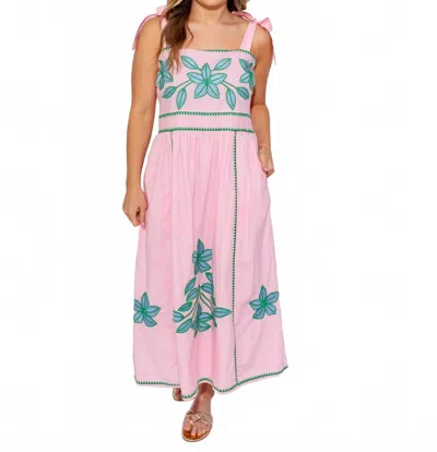 Thml Embroidered Tie Strap Midi Dress In Pink