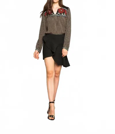 Thml Embroidered Top In Black In Brown