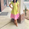 Thml Emery Tiered Midi Dress In Lime Green In Green