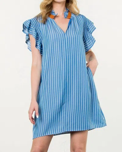 Thml Emily Striped Dress In Oxford Blue & Tan