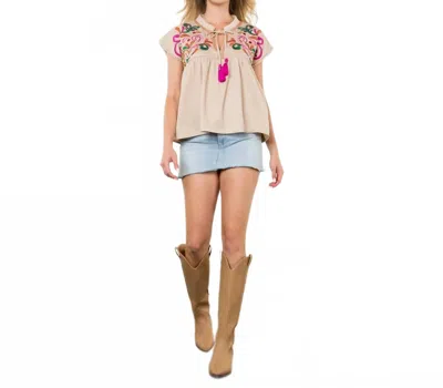 Thml Emily Tassel Tie Top In Beige In Multi