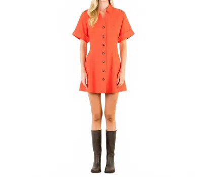 Thml Emmie Button Down Short Dress In Red In Orange