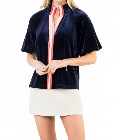 Thml Erickson Velvet Top In Navy In Blue