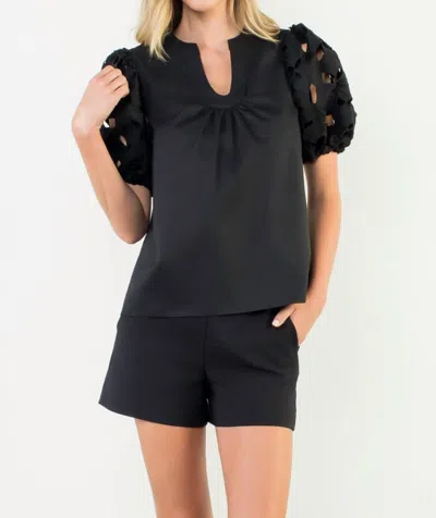 Thml Eyelet Puff Sleeve Blouse In Black