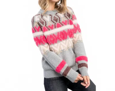 Thml Fair Isle Mohair Knit Sweater In Pink/grey In Gray