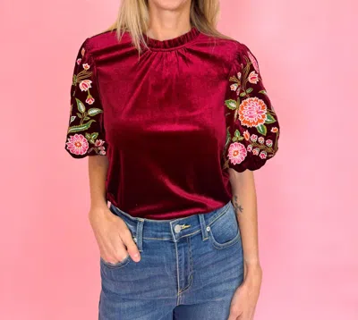 Thml Fall Flowers Velvet Top In Wine