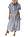 Thml Fall Social Striped Button Up Maxi Dress In Multi In Blue
