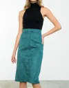 THML FAUX SUEDE MIDI PENCIL SKIRT IN TEAL