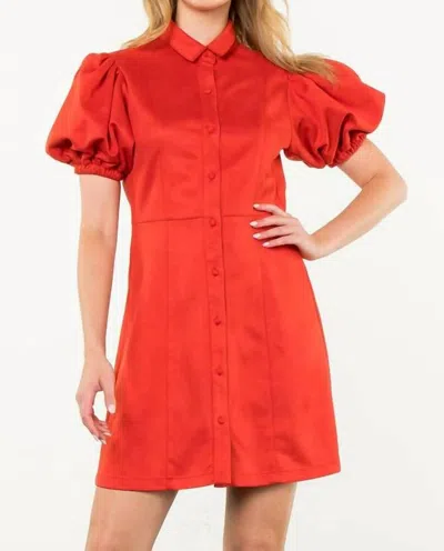 Thml Faux Suede Puff Sleeve Dress In Red In Orange